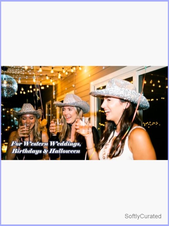 12 Pcs Sparkly Cowboy Hats & Bandanas Set Western Party Hats Adjustable main image 4